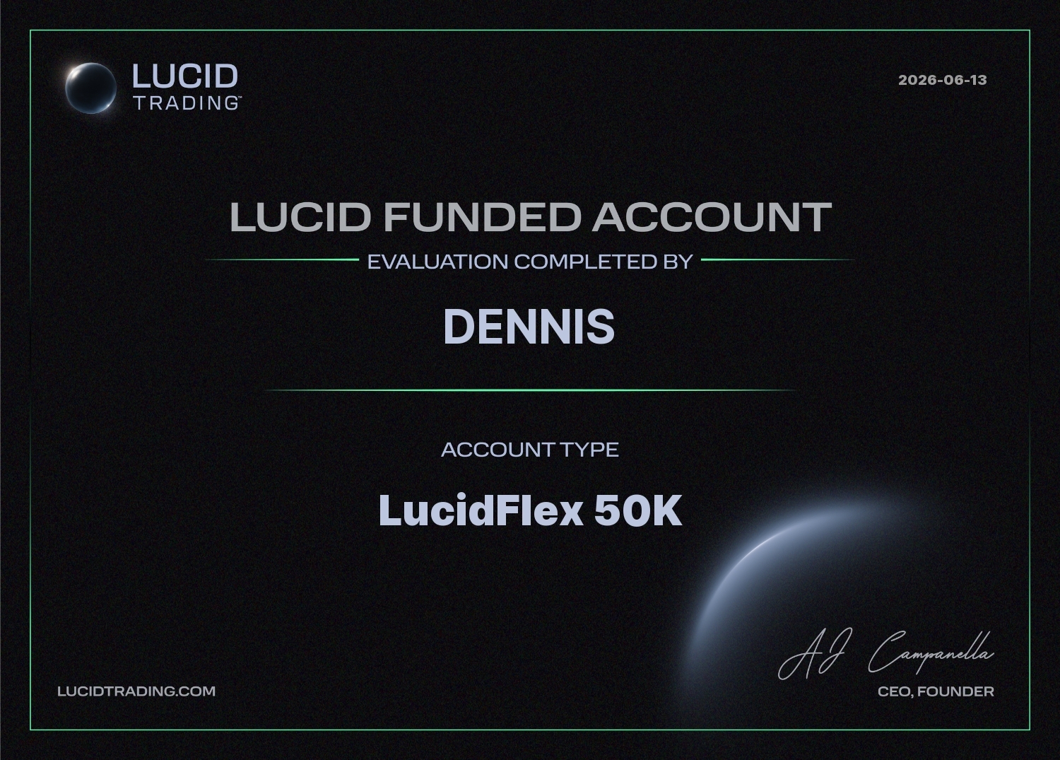 Compte financé — Dennis · LucidFlex 50K