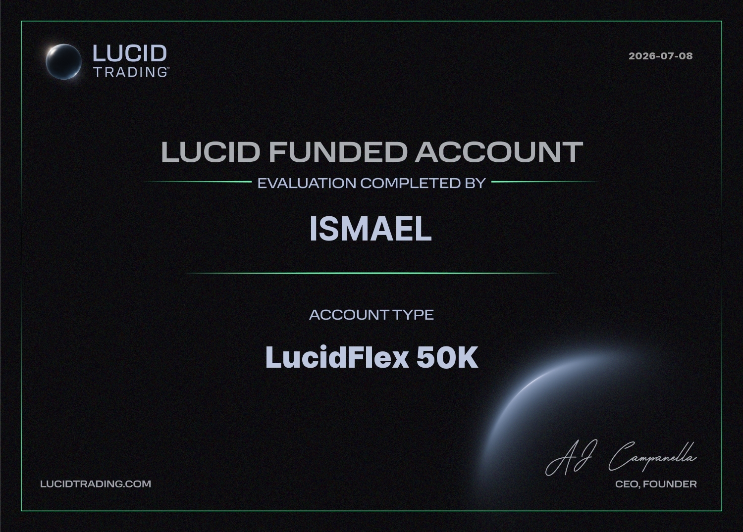 Compte financé — Ismael · LucidFlex 50K