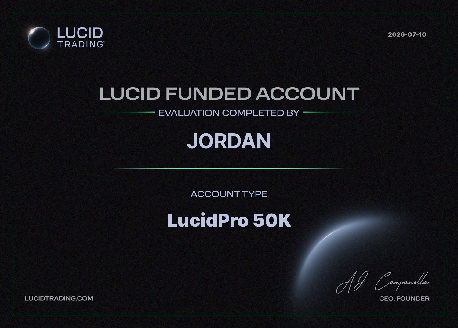 Compte financé — Jordan · LucidPro 50K